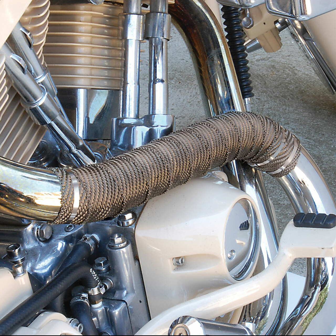 MOTO4U Motorcycle Fiberglass Titanium Exhaust Heat Wrap Roll 2X32ft with 10pcs 13.8 Stainless Locking Ties In Tan 